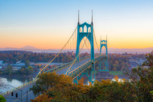 St. John's bridge in Portland, OR at sunset